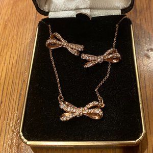 Kate Spade Bow Rhinestone Necklace & Earring Set Rose Color